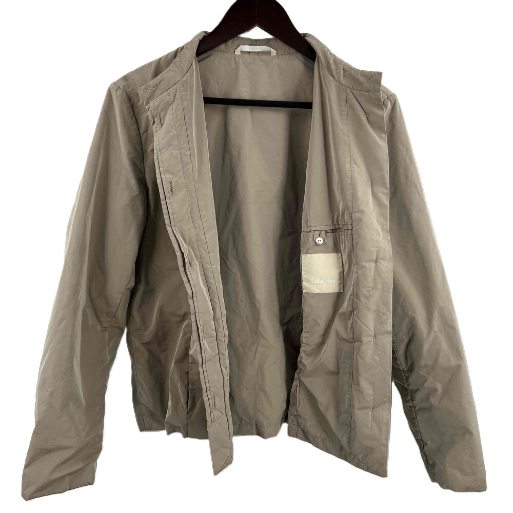 S Max Mara Jacket Beige Light Weight Button Front Bomber Style Size 12 - Picture 2 of 9
